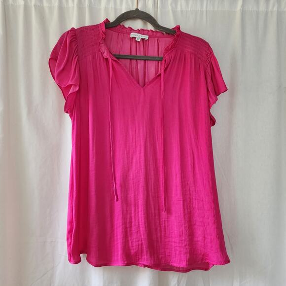 Maison d'Amelie Paris Short Sleeve Ruffle Top Hot Pink  fuchsia size S NWOT boho - Picture 3 of 9